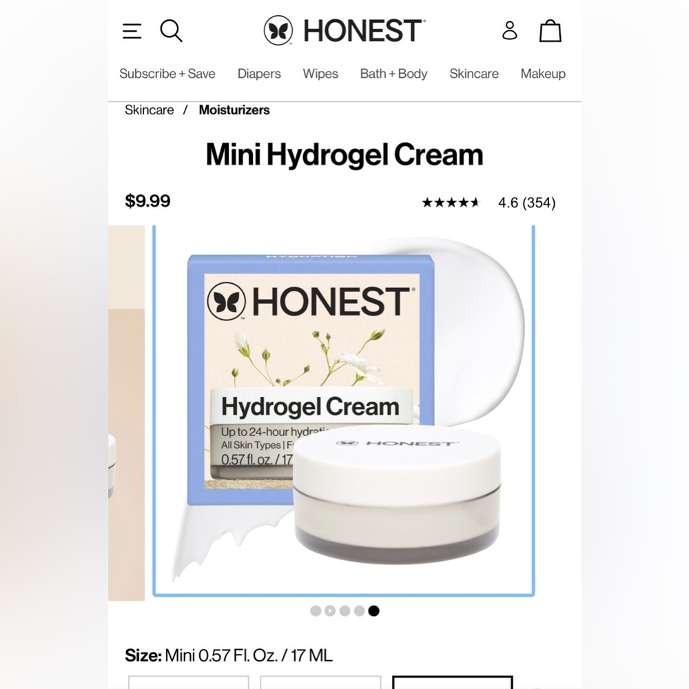 Honest Beauty Mini Hydrogel Cream with Hyaluronic Acid 0.57 fl oz